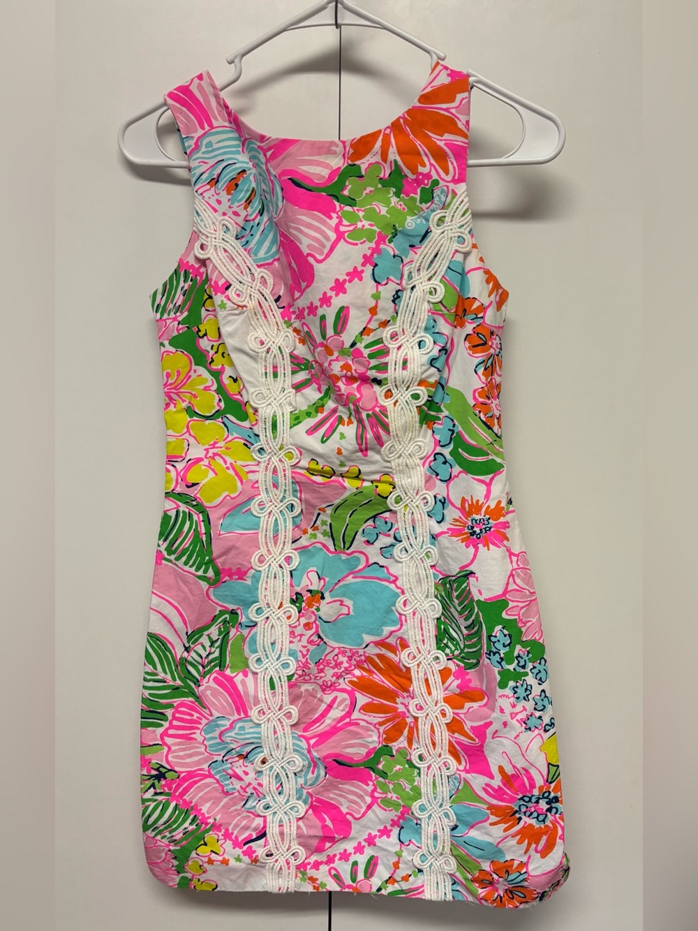 Lilly Pulitzer Pink Multi Floral Mini Dress with White Lace Trim